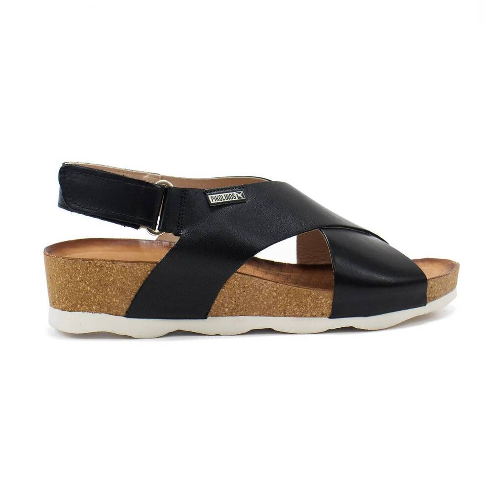NEW PIKOLINOS women's mahon leather wedge sandals in black
